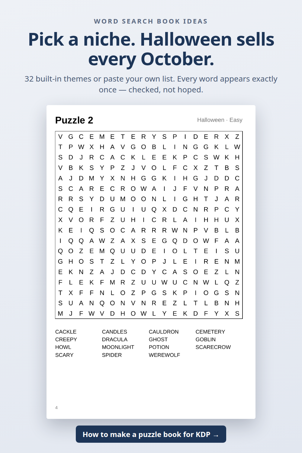 A Halloween word search page from a generated KDP book