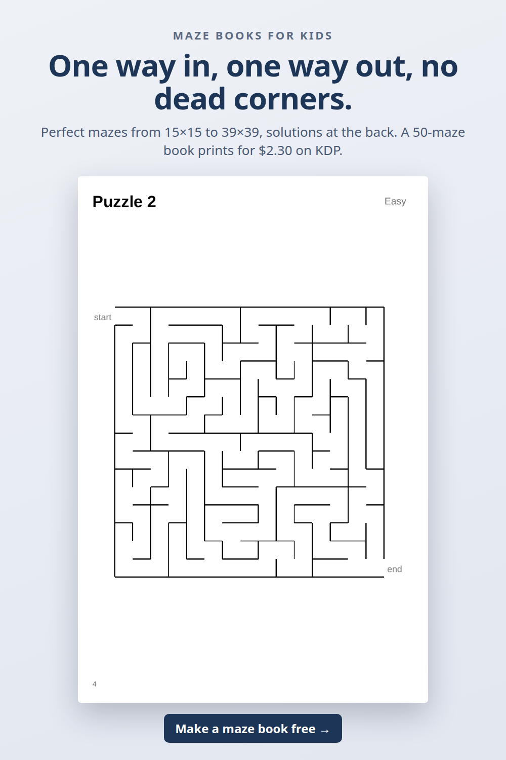 A maze page from a generated KDP book